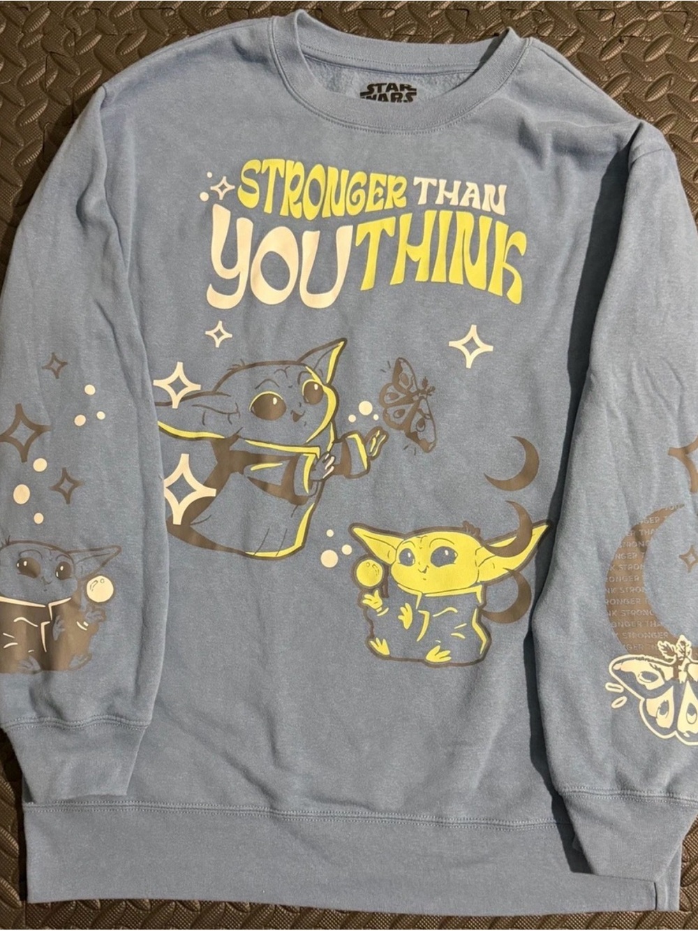 Star Wars Baby Yoda Sweatshirt Stronger Than You Think Blue Size Large L Disney